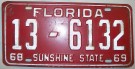Florida Nummerplåt USA Sunshine State 1968-69