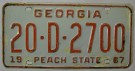 Georgia Nummerplåt USA Peach State 1967