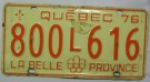 Quebec Nummerplåt Canada 1976