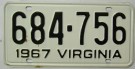 Virginia Nummerplåt USA 1967