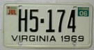 Virginia Nummerplåt USA 1969