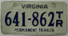 Virginia Nummerplåt USA Permanent Trailer