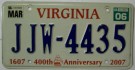 Virginia Nummerplåt USA 400th Anniversary